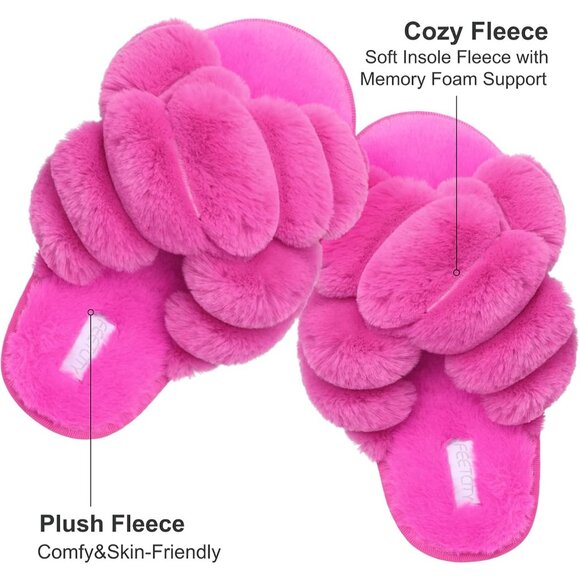 Memory Foam Open Toe Slippers for Women - Fluffy Comfort in Rose Pink, Size 8-9 - Picture 2 of 6
